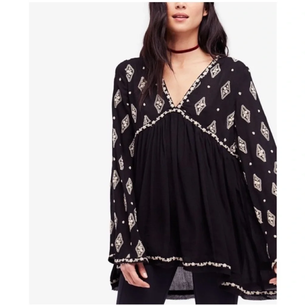 Free People Diamond Embroidered Long Sleeve Top